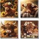 uuxsretaio 4 Pack Framed Paint by Numbers for Adult, Highland Cow Paint by Number for Adults Framed Canvas, DIY Cow Acrylic Painting on Canvas for Home Wall Art Decor 8 x 8 Inch