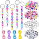 Landical 564 Pcs DIY Bead Keychain Kit Key Chain Making Craft Adjustable Letter Beads String Mama Sport Gift Alphabet Jewelry Accessories Holiday Party Favor for Adult(Heart, Dream Color)