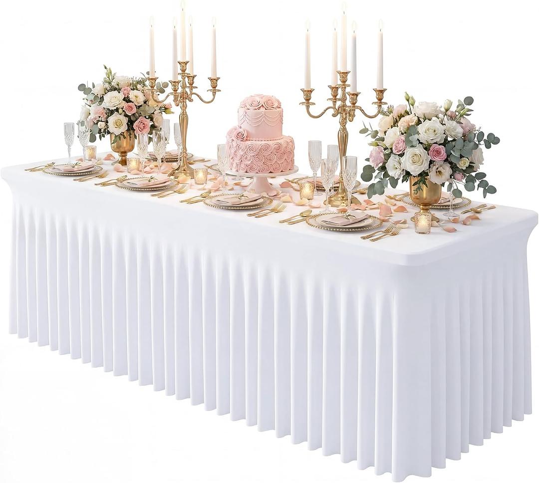 White Spandex Tablecloth for 8FT Rectangle Tables, Table Skirt
30x96 Inch Stretch Table Cloths Elastic Fitted Tables Cover for Wedding Parties Birthday Banquet Baby Shower Events