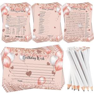 Fumete Birthday Party Games & Activities 100 Pcs Who Knows The Girl Game with 20 Pencils Girly Birthday Cards Set for Teens Sweet Sleepover Party Supplies for Girls,4 Activities(Balloon)