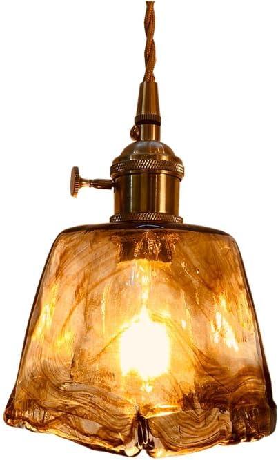 Vintage Amber Glass Pendant Light with Brass Gold Socket E26 Holder and Switch,Adjustable Cord Caramel Coffee Hanging Ceiling Lamp for Kitchen Island Dining Room Bedroom (A)