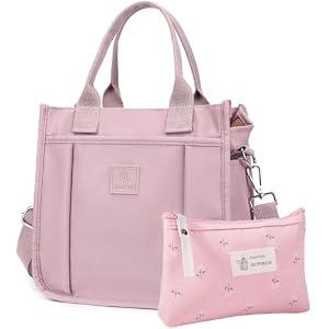 RUNSOON Small Tote Bag Cute Nylon Crossbody Bag Satchel Handbags Top-handle Purse With Multi Pockets Zipper Compartment for Women, Pink