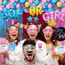 191pcs Pink Blue Gender Reveal Decorations, Boy or Girl Gender Reveal with Balloon Arch Kit, Baby Boxes, Fringe Curtains, Photo Props, Cake Copper