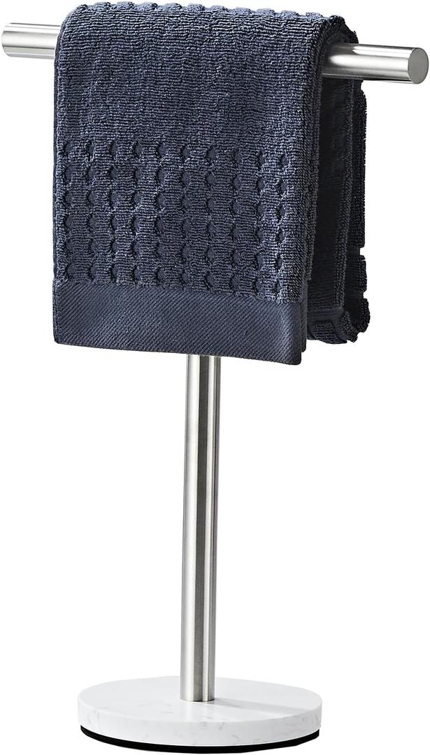 Hand Towel Holder, 15 Inch T-Shape Freestanding Towel Rack Stand for Bathroom & Kitchen Countertop with Brushed Nickel Finish and Marble Base