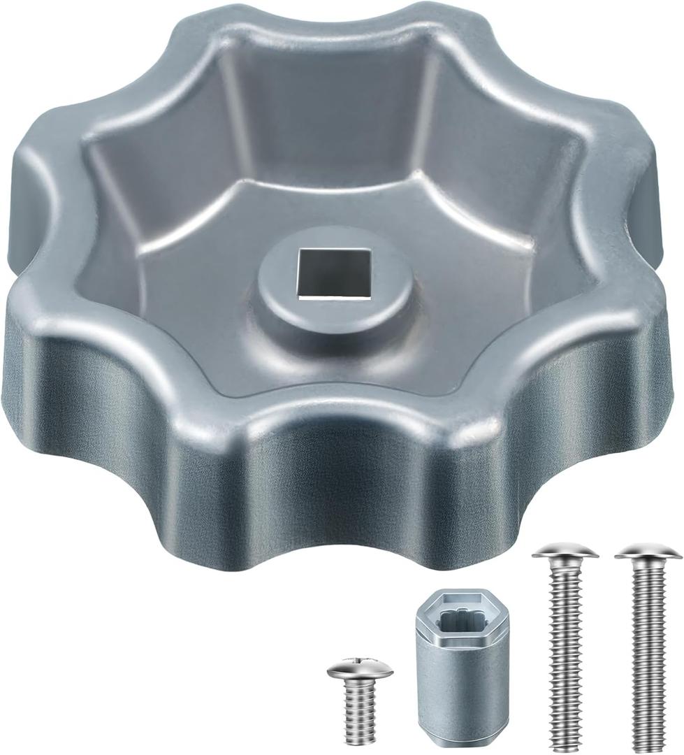 Dreyoo 1 Pack Outdoor Faucet Handle, Water Spigot Handle Compatible with Danco 10006 Hose Bib, with Adapter and Screws for 8 &12 Point Round Broach, 0.26", 0.28", 0.31"&0.38" Square Broach, Silver