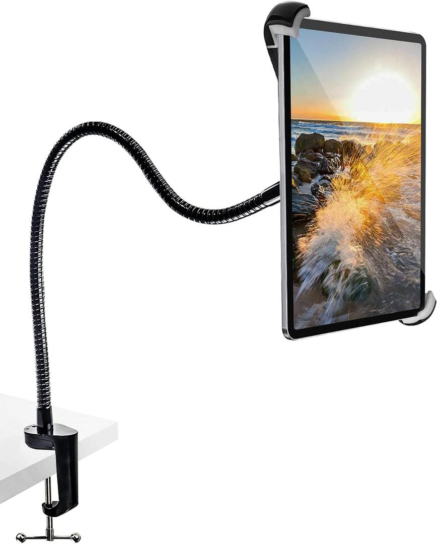Gooseneck Large Tablet Stand, Heavy Duty Aluminum Long Arm Desk Tablet Holder, Flexible Arm Clip Tablet Mount for iPad Pro 9.7, 10.5, 12.9 Air, Galaxy Tabs, Surface Pro/GO and 9.5-14.5" Tablets