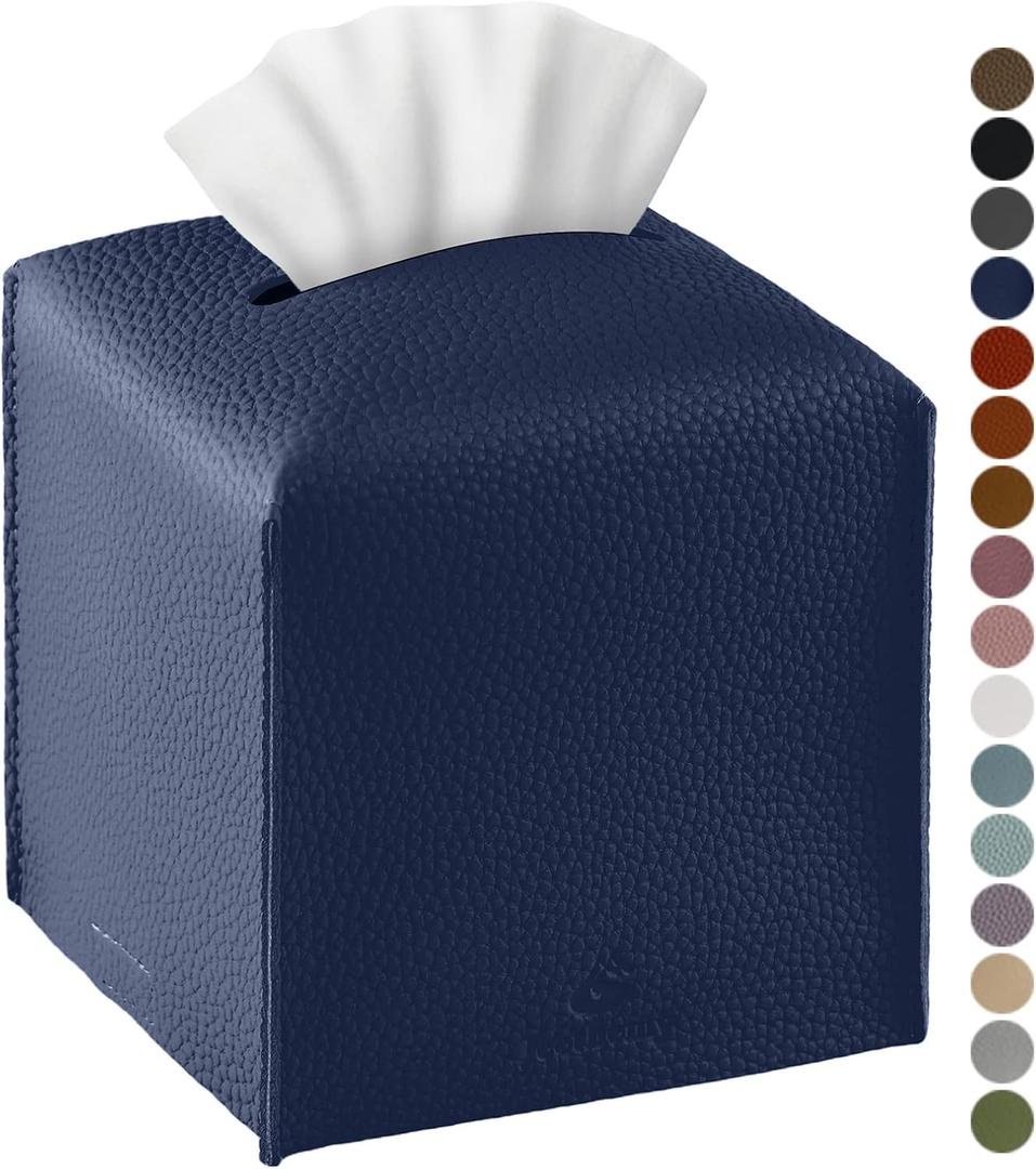 Tissue Box Cover, Jeethemy Square PU Leather Tissue Box Holder, Modern Tissue Case Facial Paper Organizer Dispenser5X5X5'',Double 
