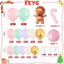 Christmas Balloon Garland Kit, Gingerbread Man Balloon Arch with Pastel Green Pink Purple Metallic Balloons Candy Cane Foil balloons for Christmas Party Decorations New Year Xmas Party Supplies