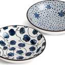 Ceramic Cat Bowls Set of 2, Vintage Blue and White Pet Dog Bowl for Food & Water, 5.5 in Small Kitten Wide Shallow Dishes for Indoor Cats