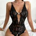 Avidlove Sexy Lingerie for Women Lace Teddy Lingerie One Piece Lingerie Bodysuit (Black, L)