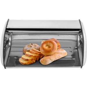 Stainless Steel Bread Box, Bread Storage Container with Roll Top Lid & Vent Holes, Easy Clean Kitchen Countertop Storage Bread Bin for Bakeries, Cafes, Pastries