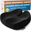 5 STARS UNITED Seat Cushion - Memory Foam Chair Cushion for Tailbone Pain Relief - Ergonomic Support for Coccyx, Sciatica & Butt - Office, Desk & Gaming Chair, Car Seat, Wheelchair, Black Suede (XX-Large)
