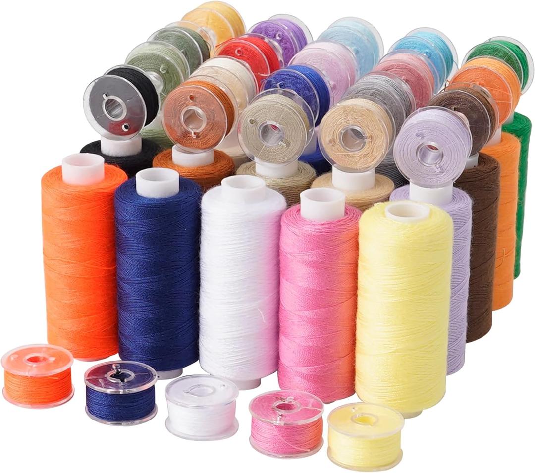 50PCS Sewing Thread Kit, 25 Colors, Each 400 Yards per Polyester Thread Spools with Same Color, with Plastic Case, Used for Manual Sewing DIY Emergency Travel, Household Sewing Machine