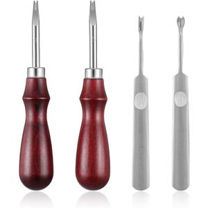Molain 2 Pcs Leather Edge Skiving Beveler, 2 Pcs U/V Shaped groovers Leather Edge Beveler Tool, Wood Handle Stainless Steel Head Burnisher Leather Working Tools for DIY Craft 1.0mm & 1.5mm (3# + 5#)