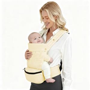 Baby Carrier with Storage Bag, 4 in 1 Front & Back Facing Design, Forward Facing, Adjustable, Baby Essential, Head Support, Baby Carrier for Newborn to Toddler, Almond Yellow