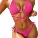 HISAGUHE Women Breathable Various Wear Way Bikini Set Two Piece Swimsuit Fashion Metal Ring Bathing Suit Swimwear Small, Pink 