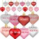 Shynek 48 Pcs Valentine's Day Heart Ornaments for Tree, Valentines Heart Baubles with Sweet Love Words for Romantic Valentine Decorations, 8 Styles