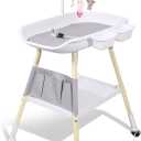 Baby Changing Table, Adjustable Height Diaper Changing Station with Baby Crib Mobile, Changing Pad, Nursery Organizer and Large Storage Rack for Infant and Newborn