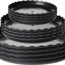 12 Pack Plastic Plant Saucer, Round Flower Plant Trays Wave Drainage Tray for Pots Base, Heavy Duty Plant Pot Saucers for Indoor Outdoor Home Garden Plant - Black, 6/7.8/10 Inch