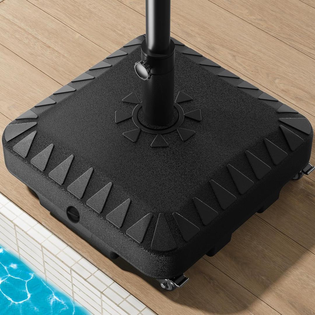 QNCZ Premium Patio Umbrella Base with Wheels, 120lbs Weighted Umbrella Stand Outdoor Base, Heavy Duty Umbrella Base, Easy Move Outdoor Umbrella Base for Patio, Outdoor Swimming Pool, Black, 16 inches x 18 inches x 5 inches