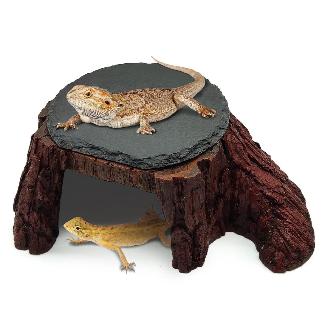 GXSDJ Bearded Dragon Basking Platform,Reptile Hide Cave with Heat Storage Slate Stone,Leopard Gecko Basking Rock Climing Decor for Turtle,Ball Pythons,Lizard,Snake, 11×7×3.5 inch