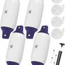 OCEANBROAD Boat Fenders 4 Pack, Inflatable Ribbed Boat Bumpers for Docking with 4 Ropes, Pump & Needles, PVC Fenders, Reinforced Dual Eyelets for Vertical/Horizontal Hanging, UV Resistant