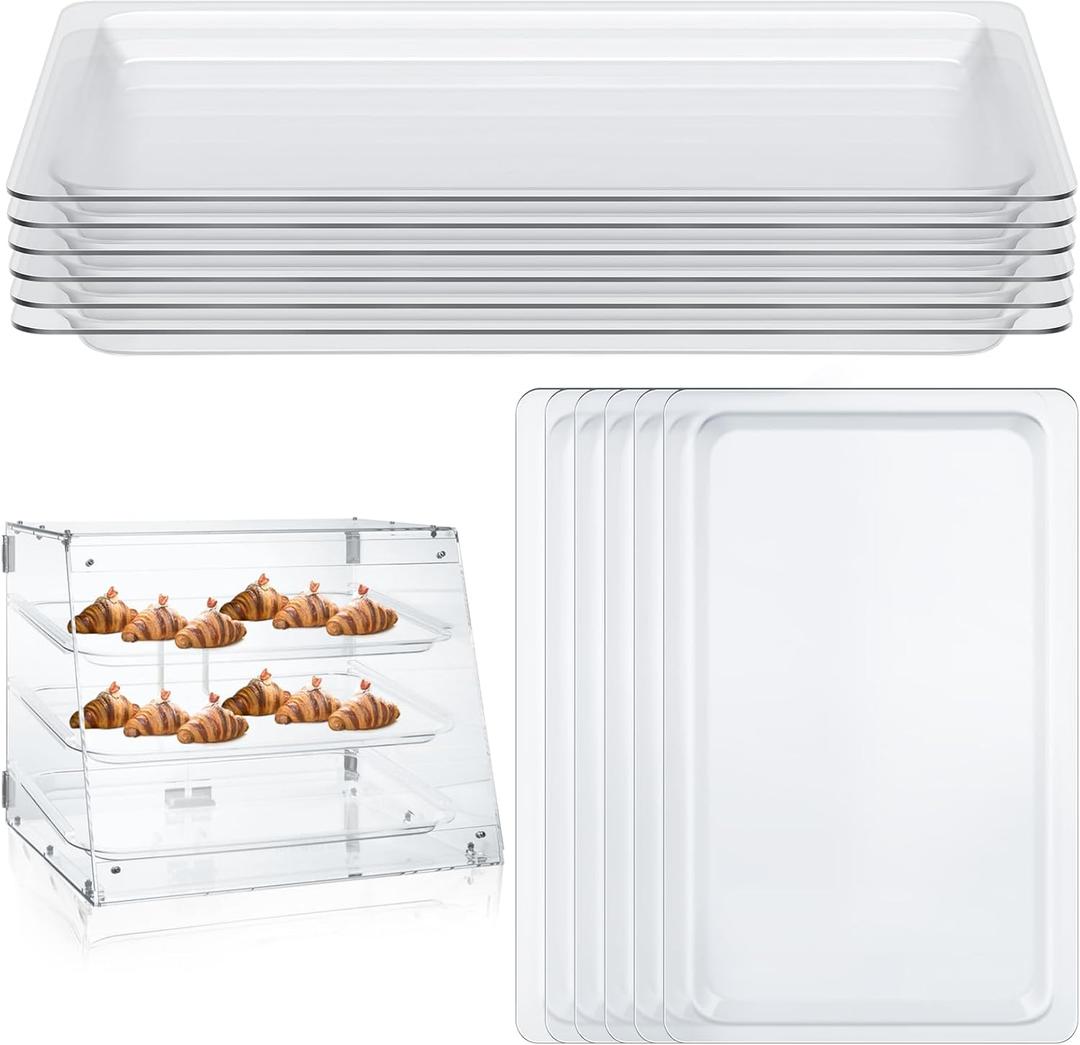 Kritkin 6 Pack Clear Acrylic Bakery Display Case Tray 20.7 x 12.6 x 1.1" Acrylic Tray Bakery Display Case Countertop Replacement for 2/3/4 Tier Pastry Baked Goods Bread Bagel Retail Commercial Home