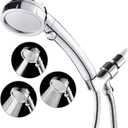 HANLIAN High Pressure Shower Head with Pause Function, 3 Spray Settings Handheld Shower Head with On Off Switch, Watersaving Detachable Showerhead with 5Ft Stainsteel Hose and ABS Bracket (Chrome)