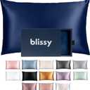 Blissy Silk Pillowcase - 100% Pure Mulberry Silk - 22 Momme 6A High-Grade Fibers - Silk Pillow Cover for Hair & Skin - Regular, Queen & King (Blue, Queen)