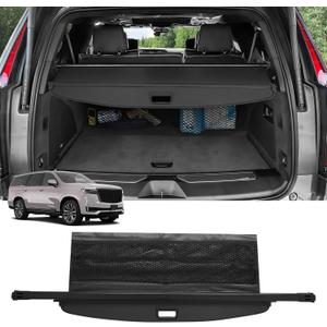 Autorder Cargo Cover for 2021-2025 Tahoe/Suburban/Cadillac Escalade/GMC Yukon Accessories Upgraded Trunk Cover with Extra Storage Net Carbon Fiber Retractable Security Shield Shade