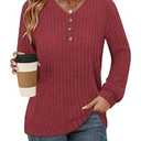 KISSMODA Womens Tops Fall Teacher Shirts Long Sleeve Tunics Loose Fit V Neck Sweaters (Large)