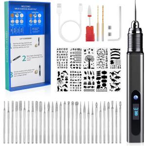 Cordless Engraving Pen Kit with Carrying Case, Rechargeable Electric Engraver Tool with 43 Accessories, 3-Speed Portable DIY Rotary Tool for Jewelry, Metal, Glass, Stone, Wood, Plastic, DIY Gift
