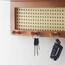 PE Rattan Key Holder with 4 Key Hooks ,Wall Mounted Decorative Floating Shelf for Entryway,Nursery,Mudroom, Hallway, Office (Retro Brown)