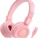 Upgrade USB Type C Kids Headphone for School, 94dB Safe Volume Limited, HD Stereo Sound, Foldable Lightweight On-Ear Headphones for Boys/Girls/Students/Tablet/Travel(Light Pink)