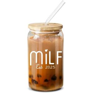 NewEleven Gifts For Mom, New Mom  2025 Pregnancy Gifts For First Time Mother, Pregnant, Expecting Mama, Mother To Be, Mama, Mommy To Be - 16 Oz Coffee Glass (Milf est 2025 White)