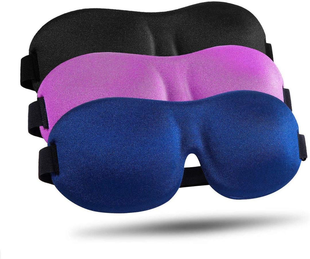 LKY DIGITAL Sleep Mask for Side Sleeper 3 Pack, Blackout 3D Eye Mask for Sleeping, Night Blindfold for Men Women (Black & Blue & Purple)