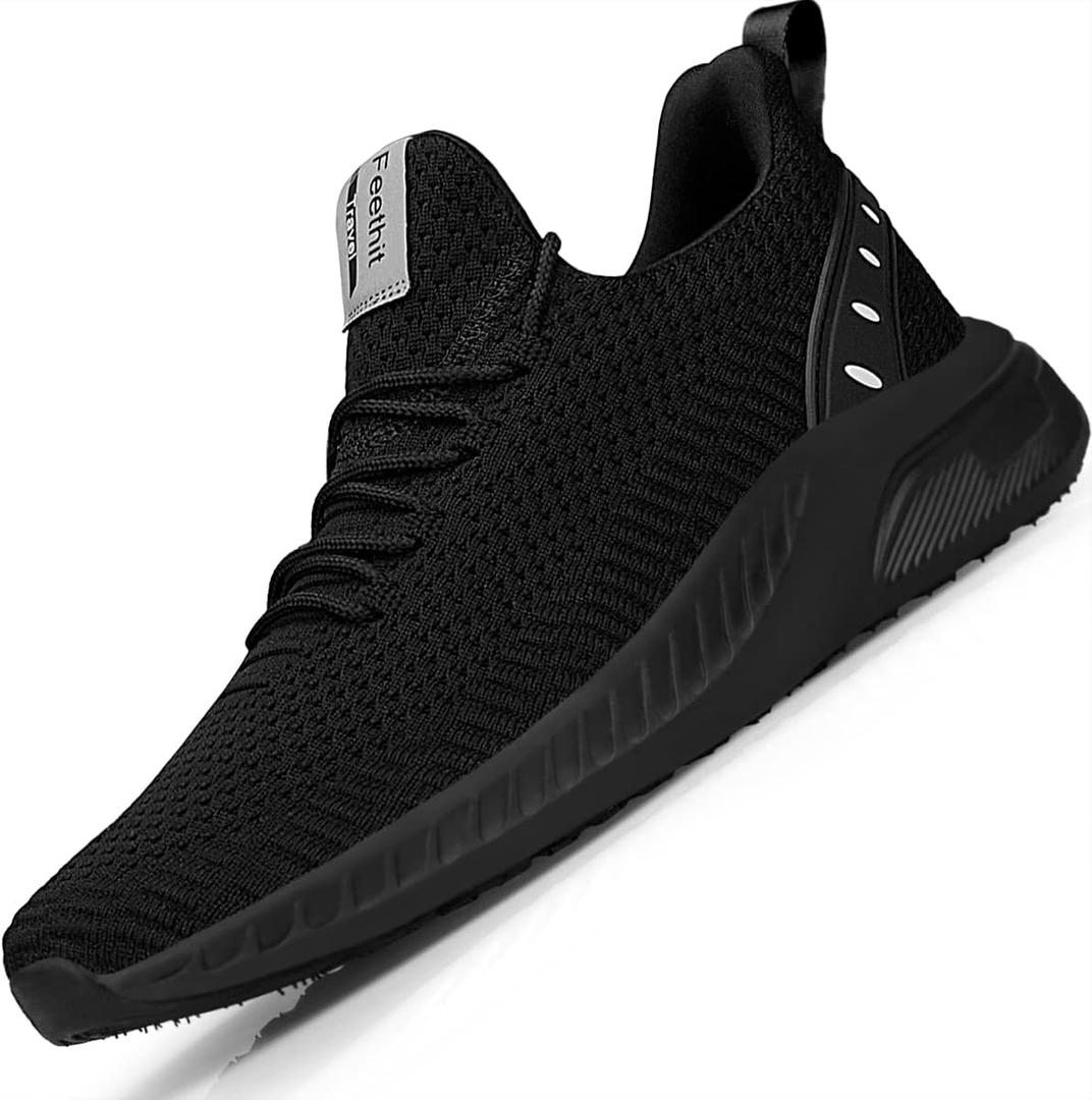 Feethit Mens Slip On Walking Shoes Blade Tennis Shoes Non Slip Running Shoes Lightweight Workout Shoes Breathable Mesh Fashion Sneakers (8, All Black)