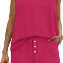 Tankaneo Womens 2 Piece Summer Outfits Casual Crewneck Sleeveless Tank Tops and Shorts Lounge Matching Sets (Pink, M)