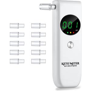 Professional Ketone Breath Analyzer Portable Ketone Breath Meter Digital Ketosis Breathalyzer for Testing ketosis with 10 Reusable Mouthpieces - White