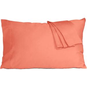 Pillow Cases, Standard Queen Size Cotton Percale Weave Pillowcases, Pre-Shrunk Breathable and Hypoallergenic Pillowcases, Set of 2 (2 Piece Standard/Queen 20 Inch x 30 Inch, Coral)