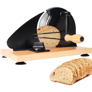 Manual Bread Slicer for Homemade Bread,Even Slicing Thickness-Adjustable Slices,Sourdough Slicer with Scale Lines&SuperStrong SuctionCup Fixation (Black-Guide)