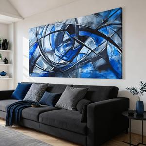 Abstract Wall Art Decor Modern Wall Art Pictures for Living Room Abstract Canvas Art Wall Decor Large Blue Wall Art Prints Artwork for Walls Black and White Wall Art Decor Home Office Decor 24" X 48"