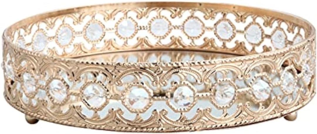 Round Gold Mirror Coffee Table Tray - Decorative Organizer for Perfume, Makeup, Vanity, Dresser Tops (11.8 in)