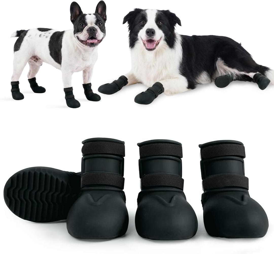 4Pcs Waterproof Dog Boots for Small Medium Dogs, Anti-Slip Silicone Dog Shoes for Rain, Hot Pavement, Mud, Snow, Puppy Paw Protectors for Teddy Pomeranian Bichon