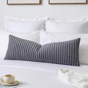 Kevin Textile Soft Plush 14x36 Inch Long Lumbar Pillow Cover 1 Pack, Luxury Fluffy Faux Fur Striped Flannel Rectangle Body Cushion Case for Couch Sofa Chair Bed Home Decor, Dark Grey