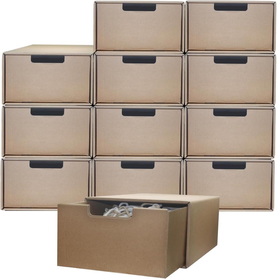 Cardboard shoe organizer boxes Socks, Underwear,Stationery,papers, Photos, file box shoe rack Office closet organizers and storage Warehouse Stackable Drawer Storage bins 13.7 x 9.7 x 5.5in 12 Pack