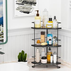 BOIVSHI 3-Tier Bathroom Organizer, Bathroom Counter Organizer, Bathroom Organizers and Storage for Bathroom, Kitchen Counter, Corner Storage Shelf for Bedroom Storage Makeup Skincare Perfume (Black)