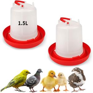 2 Pack 1.5L Chick Waterer with Handle  Poultry Drinker Set for Chicks, Ducks, Turkeys, and Small Farm Birds | Plastic Water Dispenser for Coop