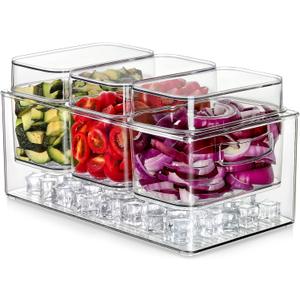 Hudgan Large Taco Bar Serving Set for Party with 3 Containers(50 Oz), Mimosa Bar Accessories with Separate Lids, Chilled Condiment Caddy Organizer for Salad, Fruit, Party Garnish