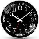 12 Inch Day of Week Wall Clock, Non Ticking Modern Clocks Battery OperatedAnalog Day Clock for Seniors EldlyClassic for Office Home Classroom Bedroom School,Unique Gift Clock (Black)